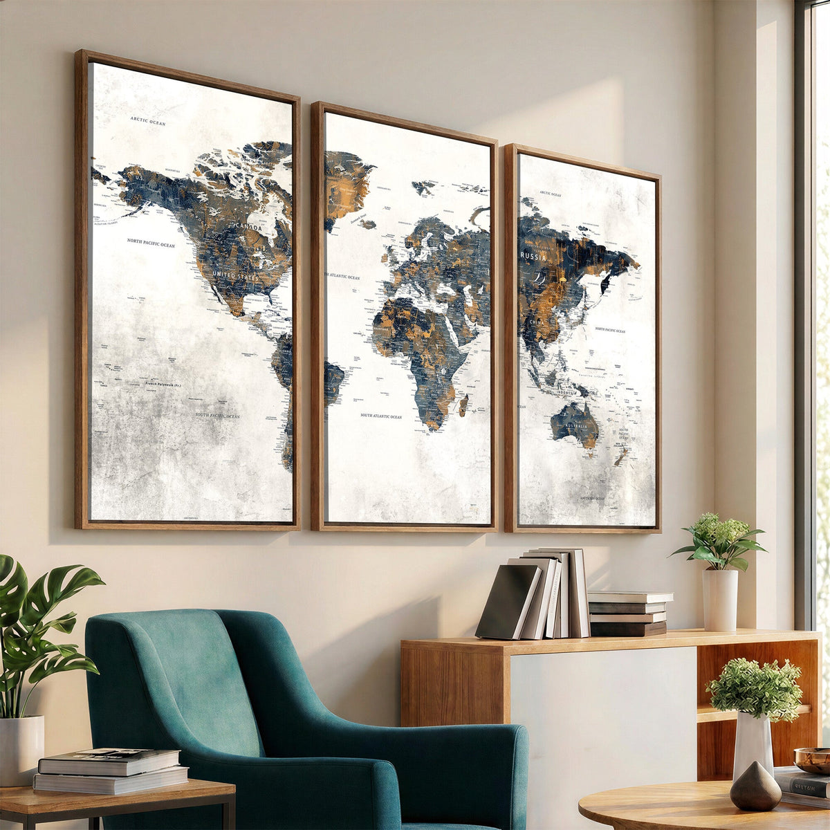 World Map Wall Art Canvas Print for Office Wall Decor