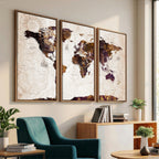 Blue Watercolor World Map Canvas Print | Framed Modern Wall Art