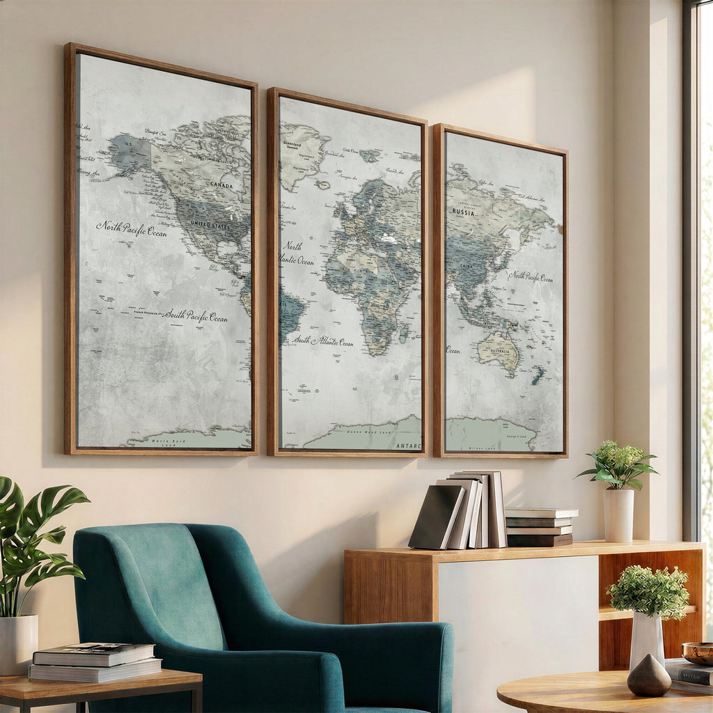 Neutral Vintage World Map Canvas Wall Art Print, Classic Map Artwork