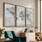 Neutral Vintage World Map Canvas Wall Art Print, Classic Map Artwork