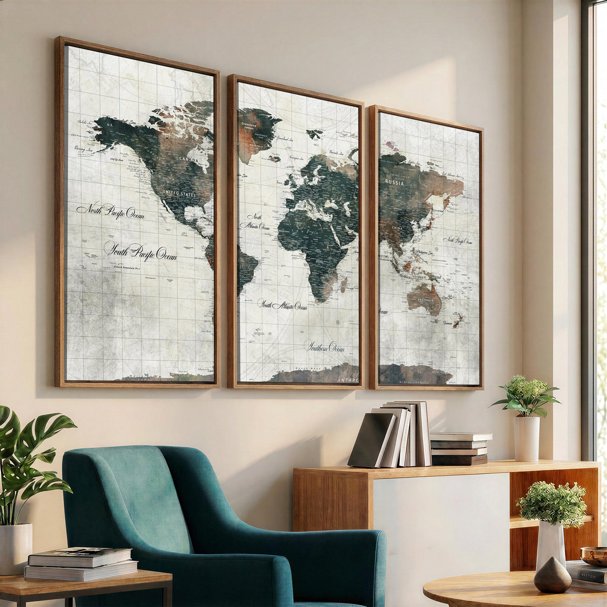 World Map Canvas Print | Framed Travel Map Wall Art for Couples