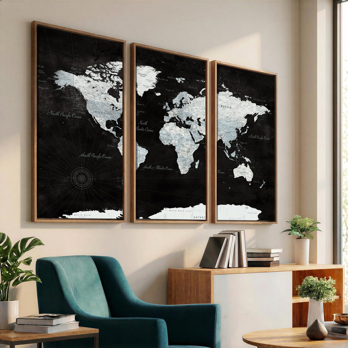 World Map Canvas Print | Framed Push Pin Wall Art, Color Splash Travel Map