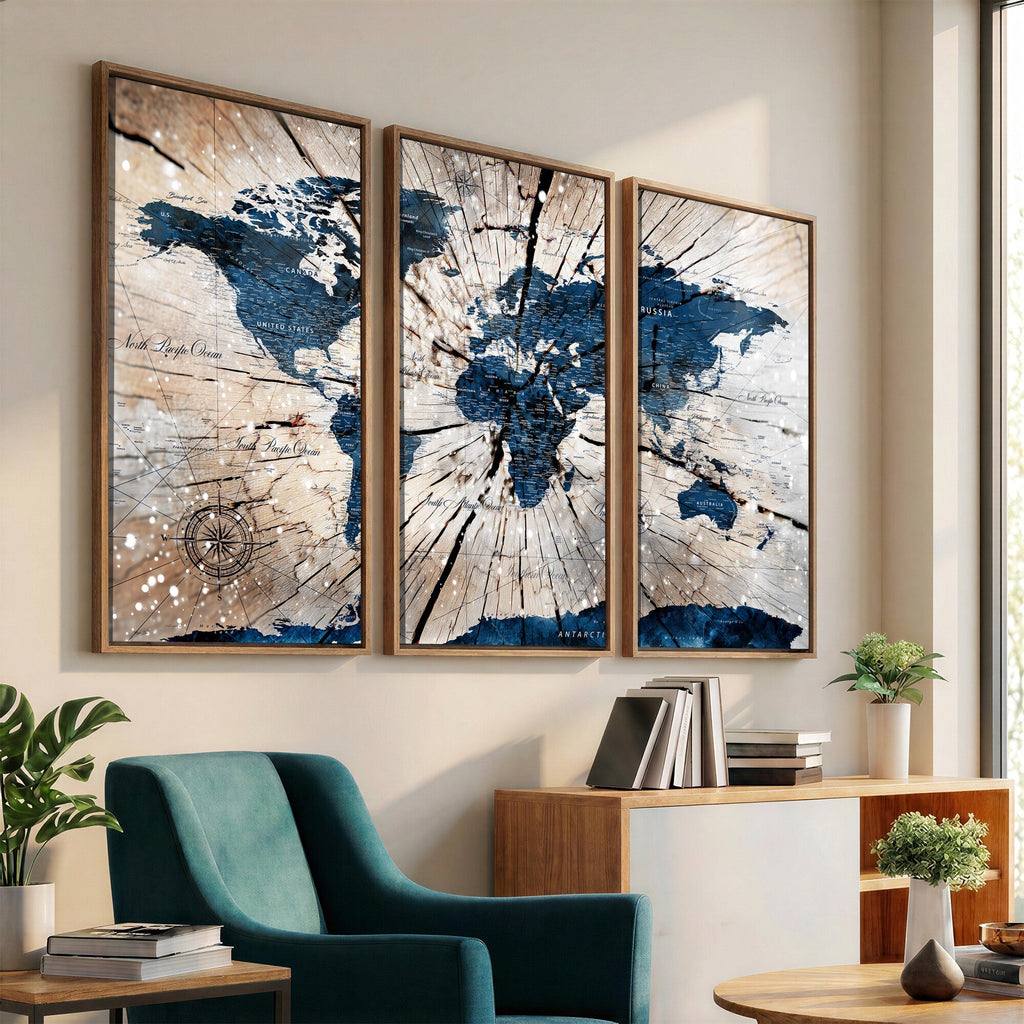 Rustic World Map Canvas Print | Framed Wall Art for Couples