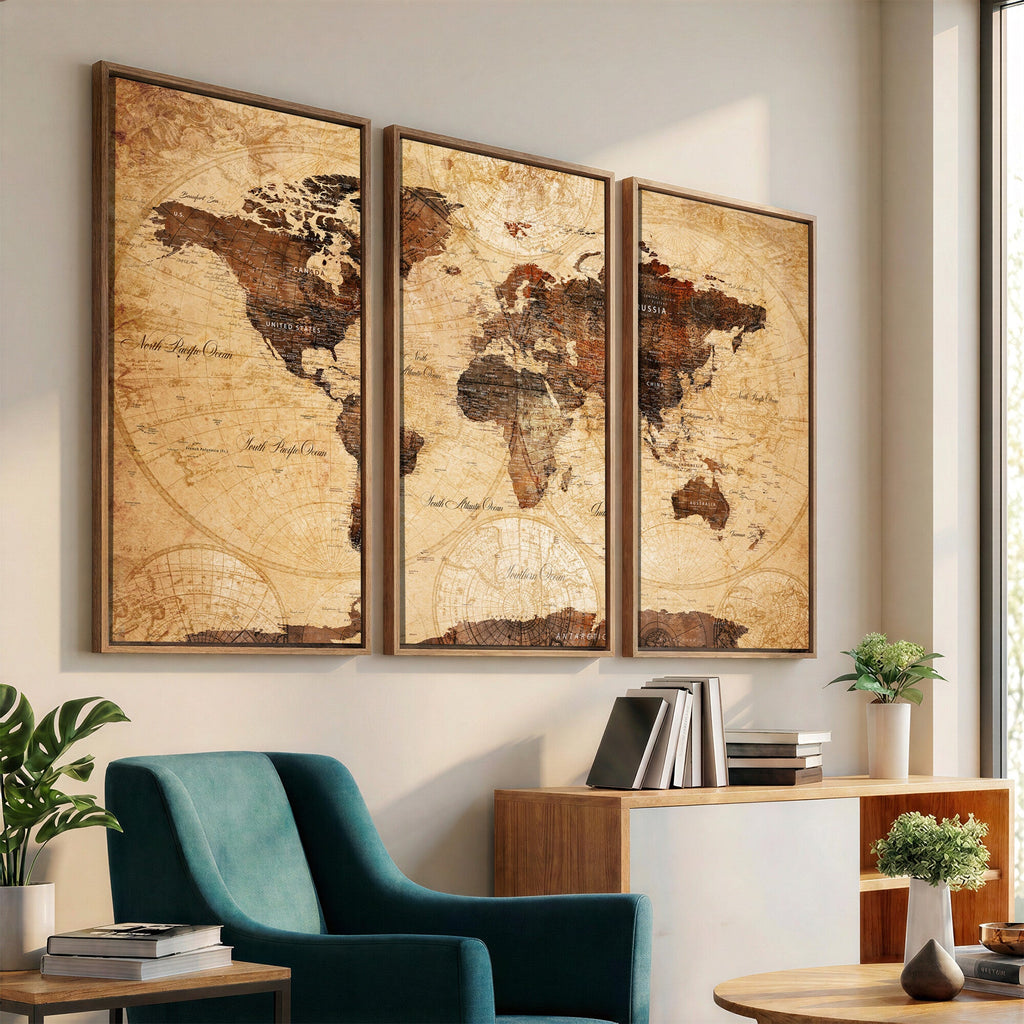 Modern Red and Gray World Map Canvas Print | Framed Wall Art