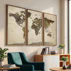 Vintage World Map Canvas Wall Art | Framed Antique Style Travel Map