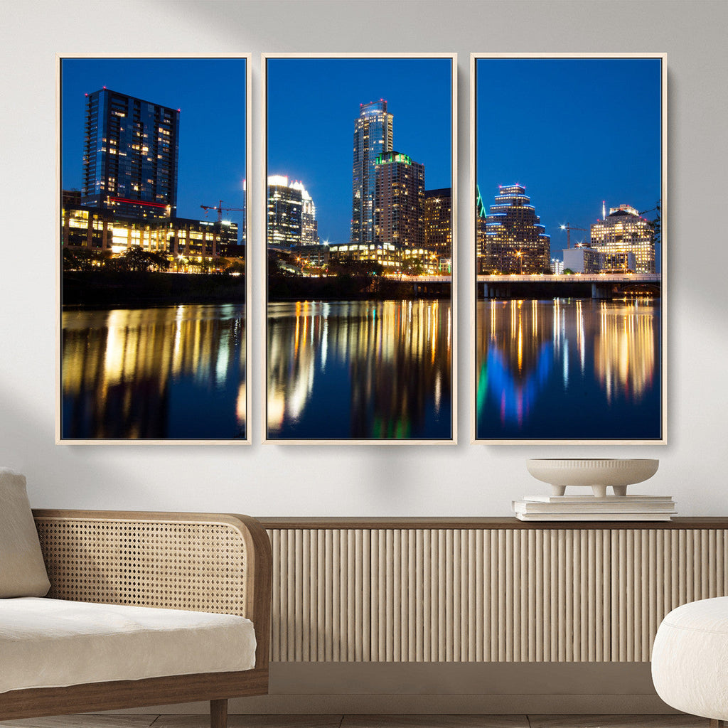 Austin Skyline Wall Art Canvas Print, Austin Downtown Night Cityscape