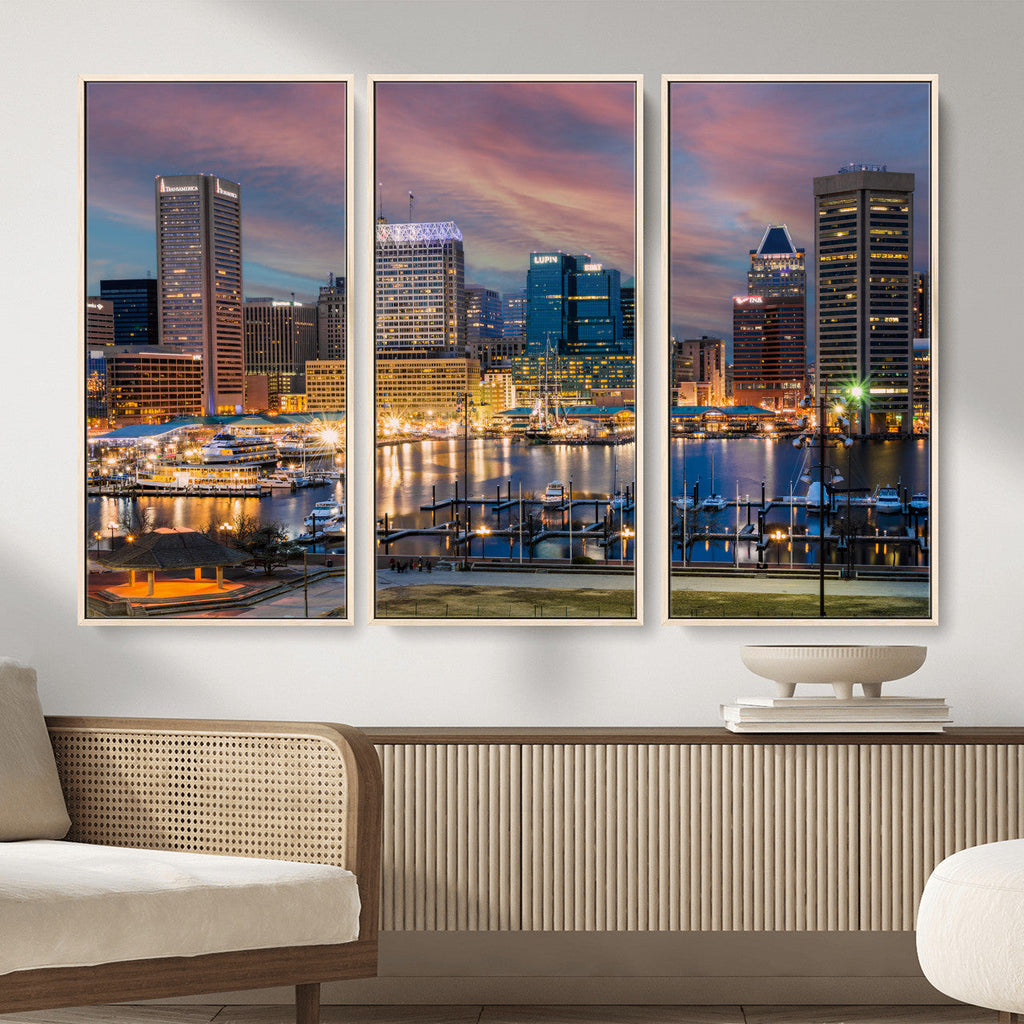 Baltimore Skyline Wall Art Canvas Print, Baltimore Downtown Night Cityscape