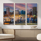 Baltimore Skyline Wall Art Canvas Print, Baltimore Downtown Night Cityscape