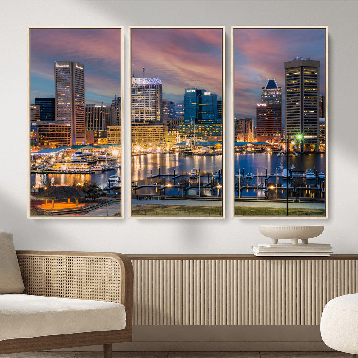Baltimore Skyline Wall Art Canvas Print, Baltimore Downtown Night Cityscape