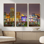Baltimore Skyline Wall Art Canvas Print, Baltimore Downtown Night Cityscape