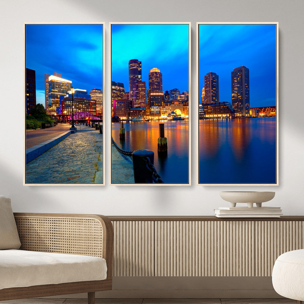 Boston Wall Art Canvas Print, Boston City Downtown Night Cityscape