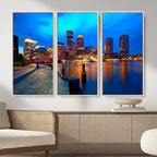 Boston Wall Art Canvas Print, Boston City Downtown Night Cityscape