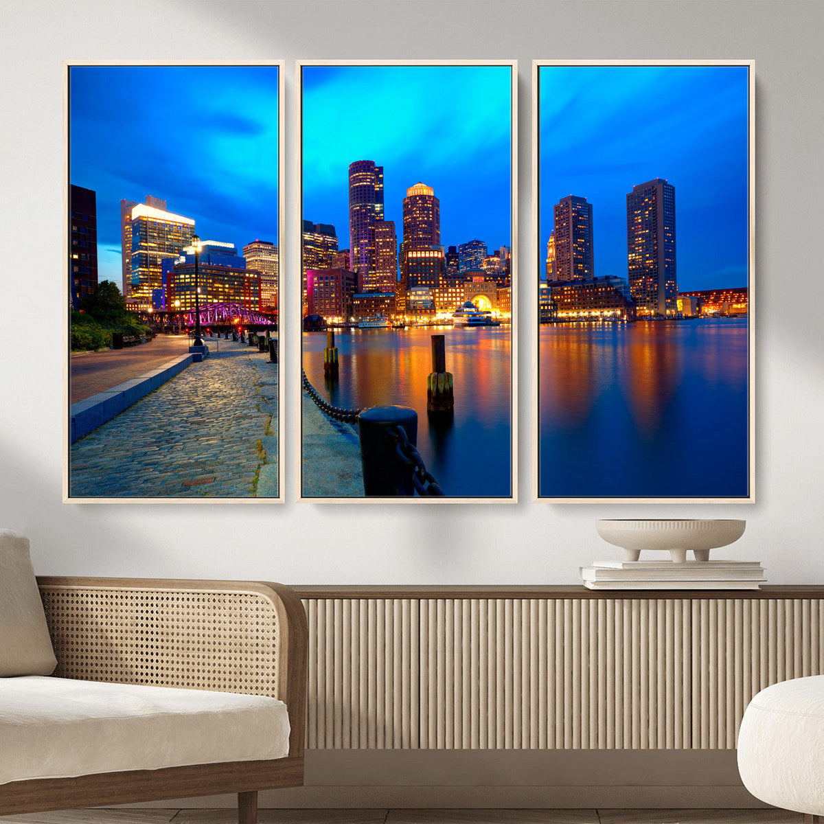 Boston Wall Art Canvas Print, Boston City Downtown Night Cityscape