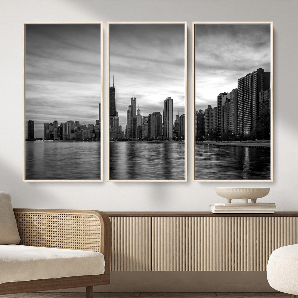 Chicago Wall Art Canvas Print, Chicago City Downtown Night Cityscape
