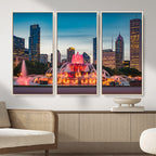Chicago Wall Art Canvas Print - Chicago City Downtown Night Cityscape
