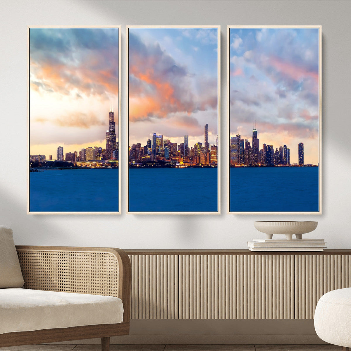 Chicago Wall Art Canvas Print - Chicago City Downtown Night Cityscape