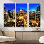 Chicago Wall Art Canvas Print - Chicago City Downtown Night Cityscape