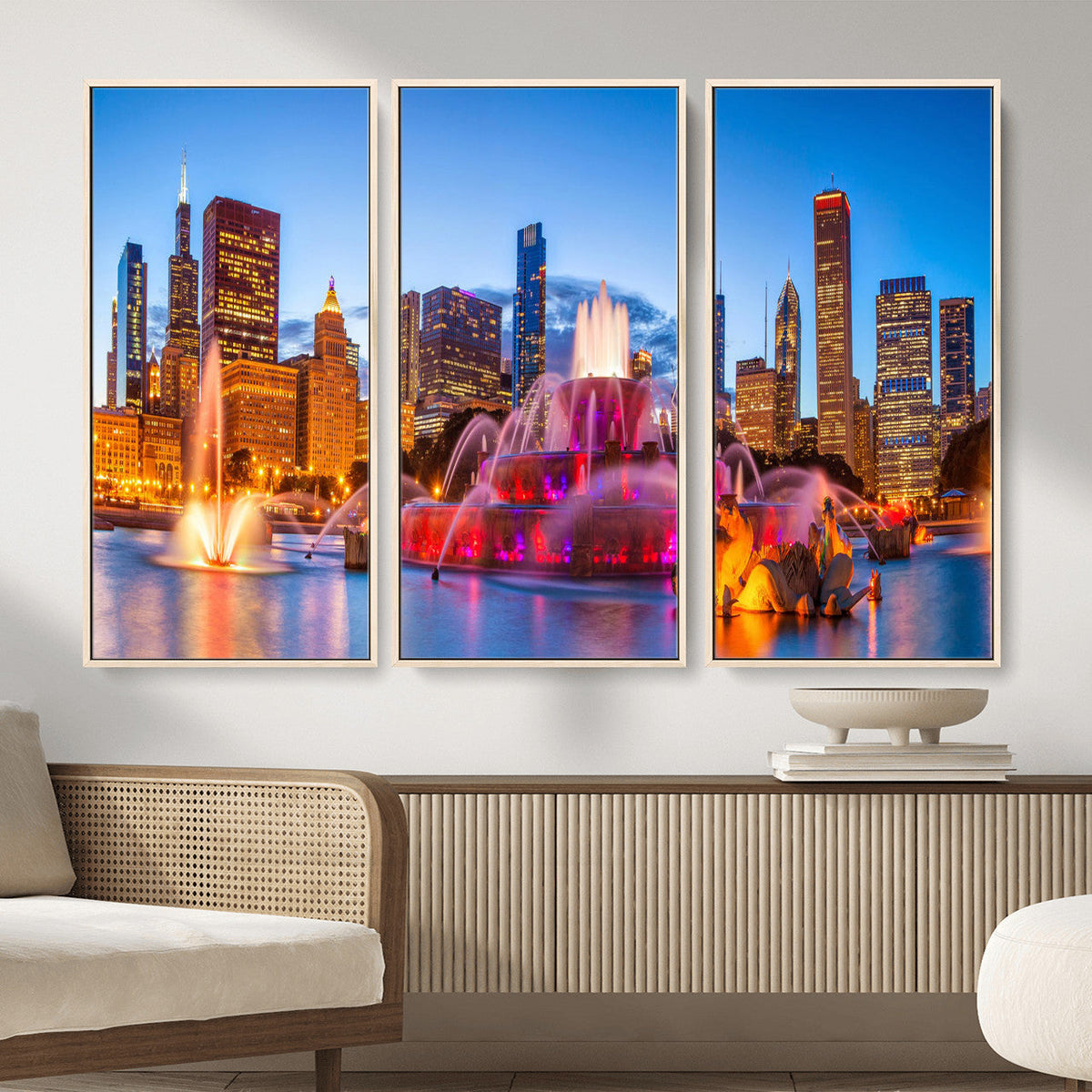 Chicago Wall Art Canvas Print, Chicago City Downtown Night Cityscape