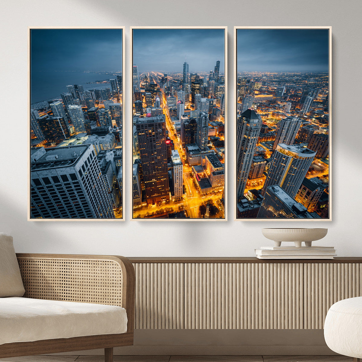 Chicago Wall Art Canvas Print - Chicago City Downtown Night Cityscape