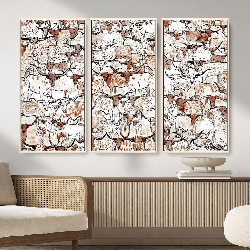 Abstract Longhorn Herd Wall Art Canvas Print