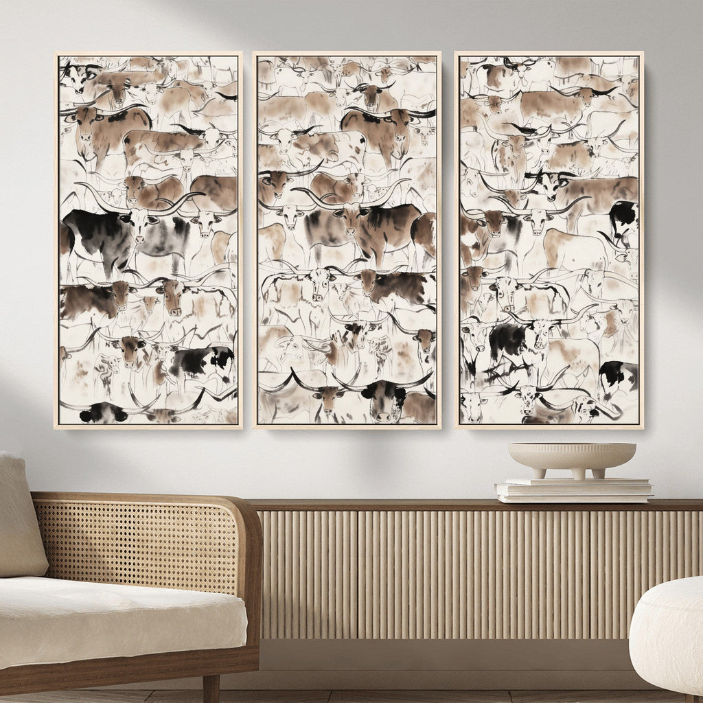 Abstract Texas Cow Canvas Print for Cabin and Western Home Decor