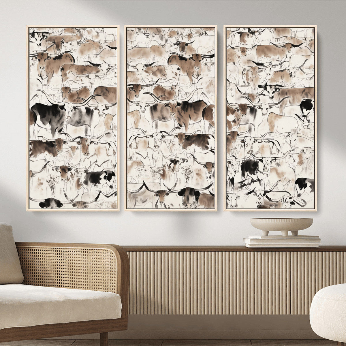 Abstract Texas Cow Canvas Print for Cabin and Western Home Decor