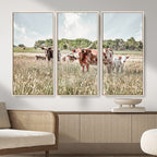 Texas Longhorn Cattle Wall Art Canvas Print, Western Ranch Landscape Decor