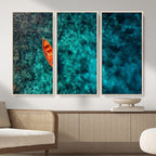Turquoise Ocean Boat Wall Art Canvas Print