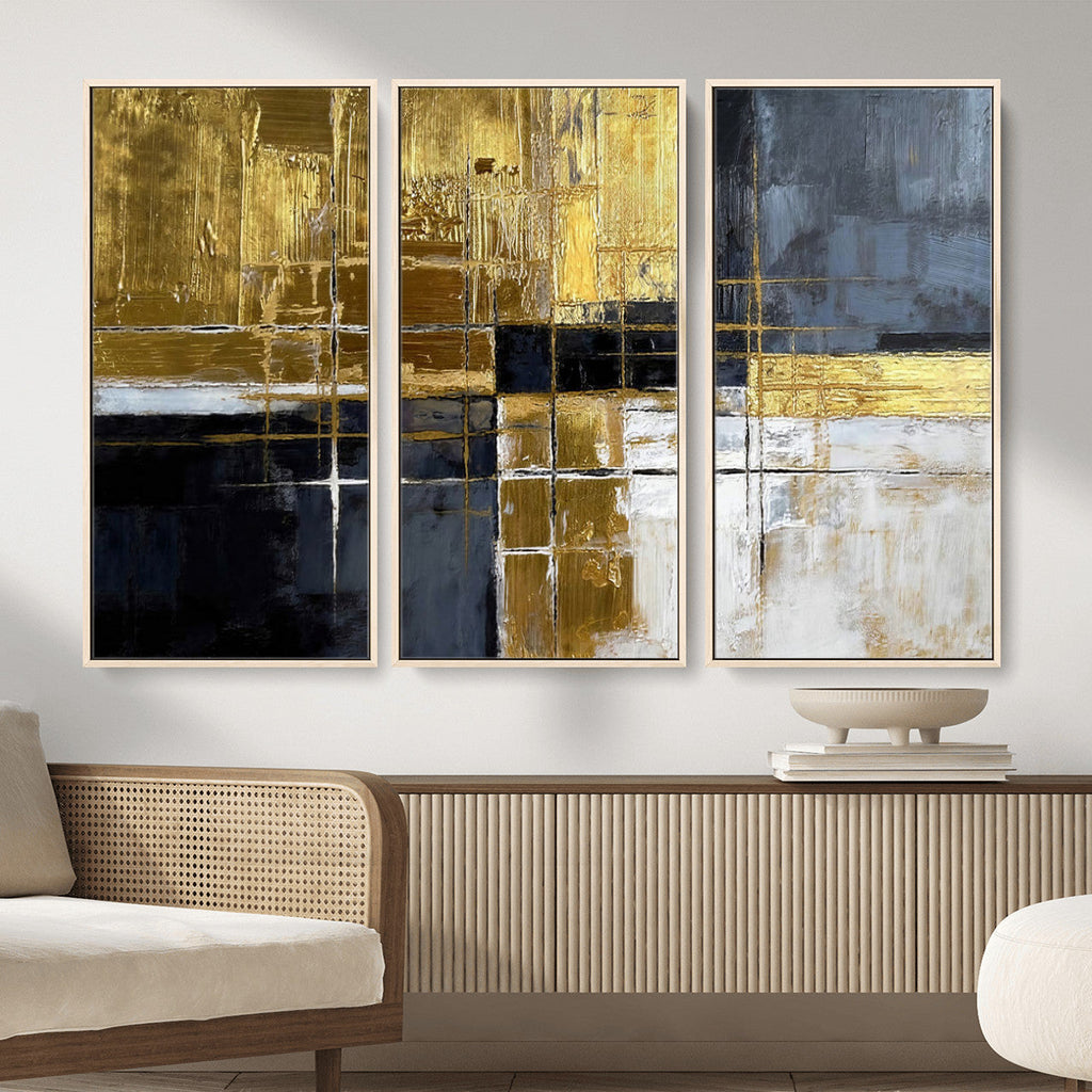Gold Navy Abstract Wall Art Canvas Print, Modern Luxury Geometric Art for Living Room and Office