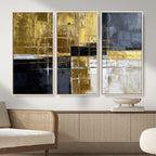 Gold Navy Abstract Wall Art Canvas Print, Modern Luxury Geometric Art for Living Room and Office