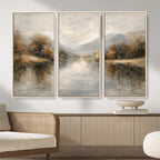 Neutral Abstract River Landscape Wall Art Canvas Print