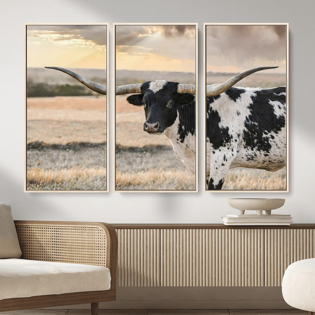 Texas Longhorn Bull Rustic Wall Art Canvas Print