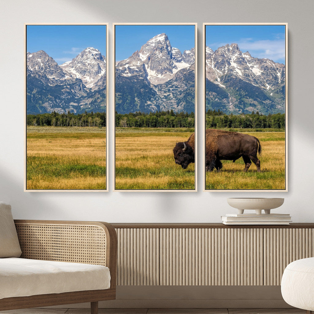 Bison in Mountain Landscape Wall Art Canvas Print, Western Decor
