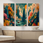 Colorful Japanese Landscape Print: Maximalist Panoramic Wall Art