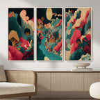 Colorful Japanese Landscape Print: Maximalist Panoramic Wall Art