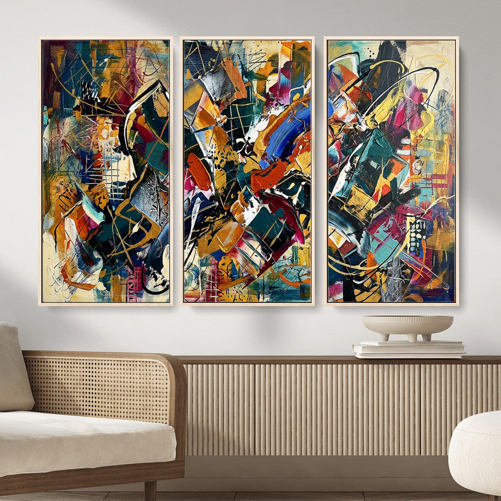 Geometric Abstract Wall Art Canvas Print, Orange Blue