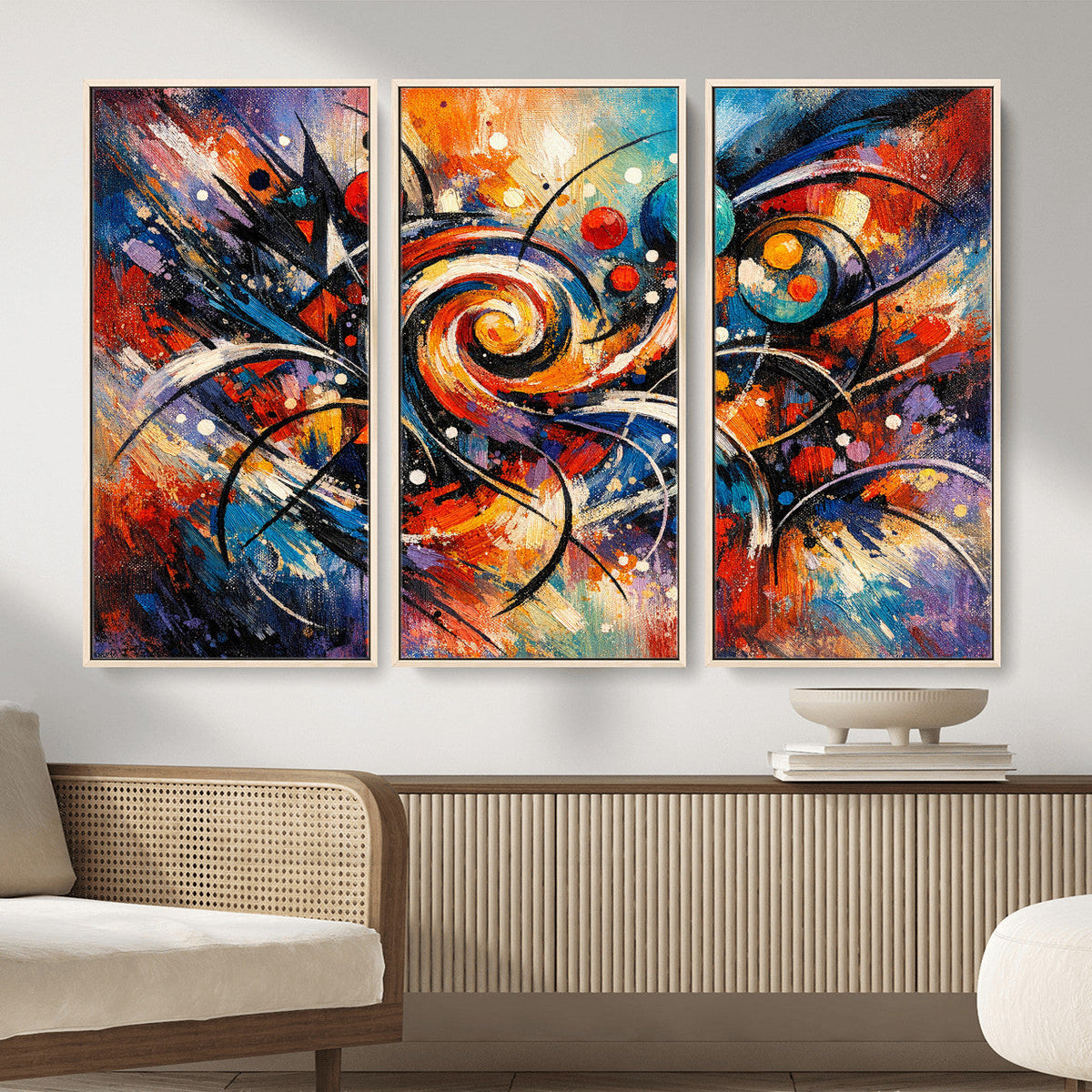 Geometric Abstract Wall Art Canvas Print, Orange Blue