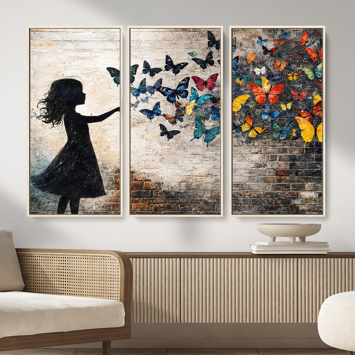 Banksy Butterfly Girl Wall Art Canvas Print, Framed Street Art