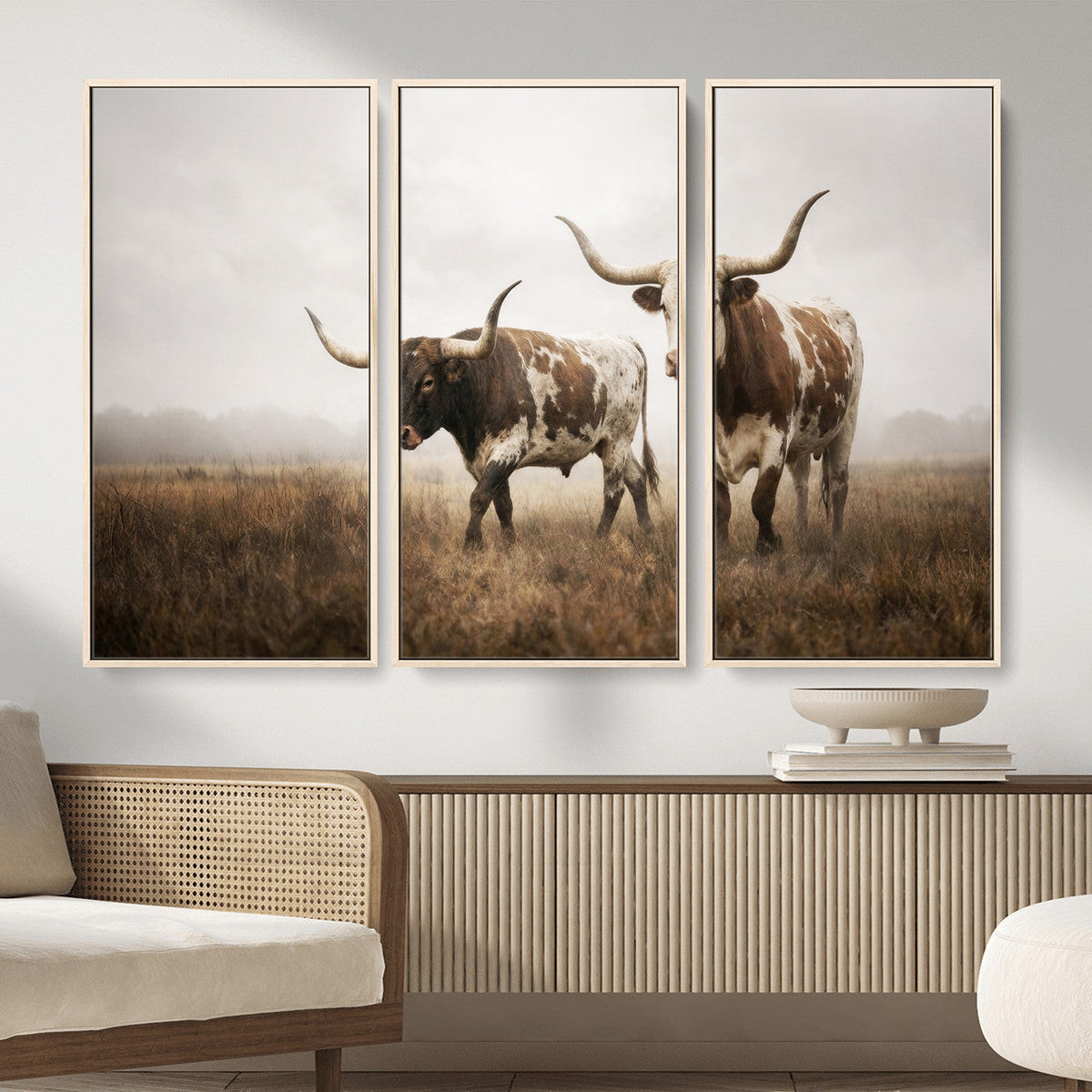 Texas Longhorn Canvas Wall Art Western Bull Desert, Rustic Farmhouse Wall Decor