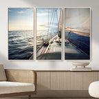 Sailboat Wall Art Canvas Print, Ocean Sunset Sailing Framed Artwork