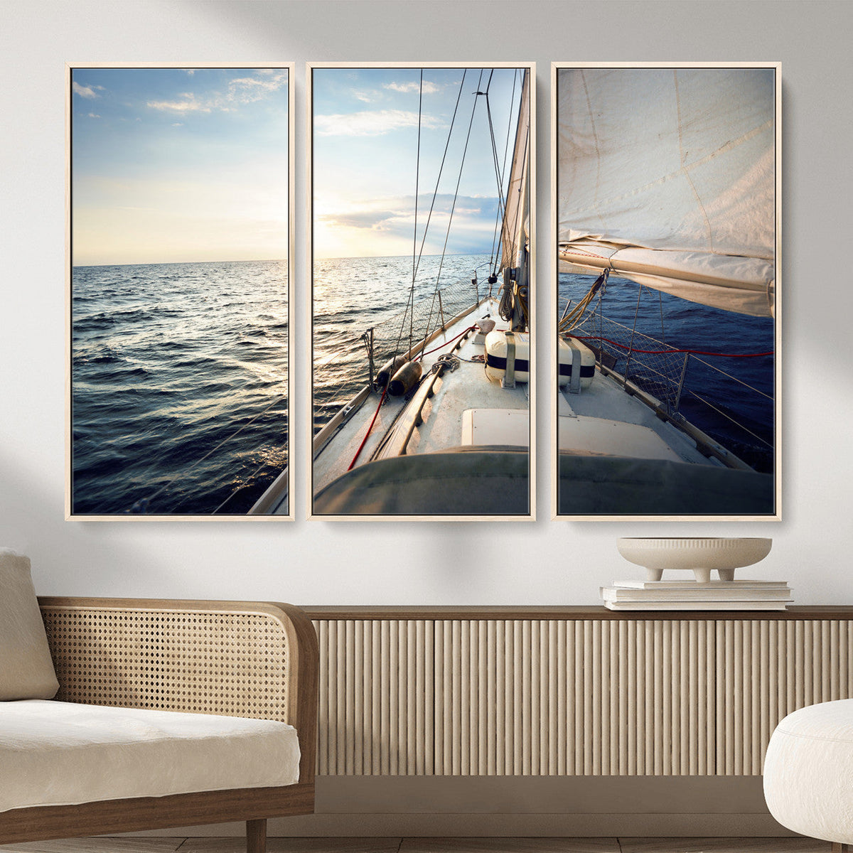 Sailboat Wall Art Canvas Print, Ocean Sunset Sailing Framed Artwork