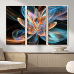 Fractal Lotus Canvas Wall Art, Blue Orange Glowing Flower Abstract Print