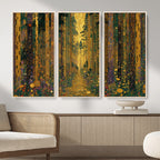 Gustav Klimt Style Forest Canvas Wall Art, Golden Forest Path Floral Art Nouveau Print