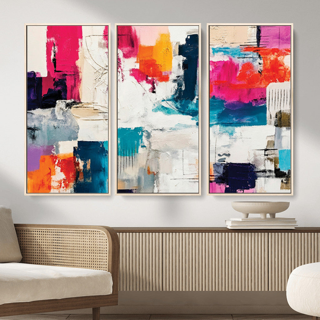 Blue Teal Abstract Canvas Wall Art, Modern Brushstroke Style Print, Navy Orange Contemporary Decor