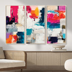 Blue Teal Abstract Canvas Wall Art, Modern Brushstroke Style Print, Navy Orange Contemporary Decor