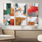 Blue Teal Abstract Canvas Wall Art, Modern Brushstroke Style Print, Navy Orange Contemporary Decor