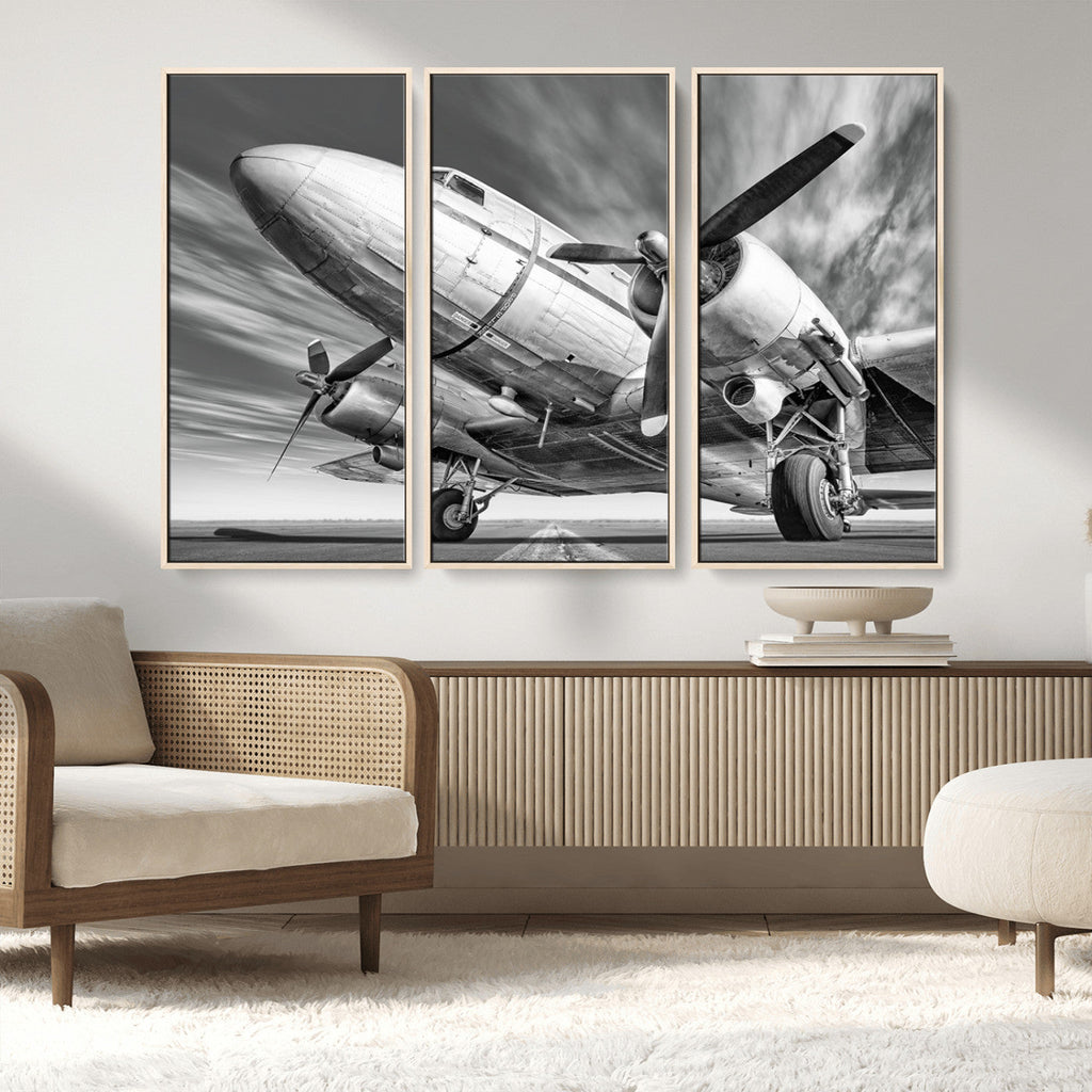 Vintage Airplane on Runway Canvas Print