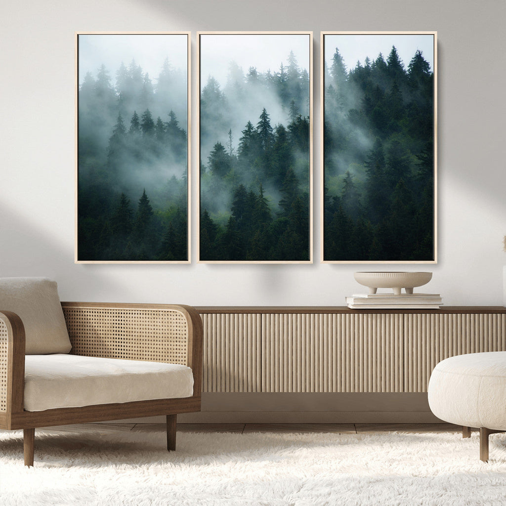 Misty Forest Wall Art | Serene Green Landscape Canvas Print