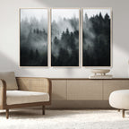 Foggy Forest Wall Art Canvas Print | 3 Panel Large Misty Landscape