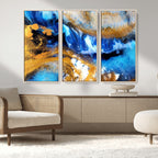 Blue Orange Marble Fluid Effect Canvas Wall Art Print